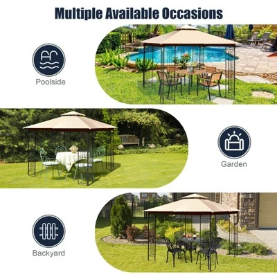 Tangkula 2-Tiers 10'x10' Outdoor Canopy Gazebo Heavy-Duty Steel Frame Party Patio Large Canopy L-Shaped Gazebo Beige/Grey 4 Tangkula 2-Tiers 10'x10' Outdoor Canopy Gazebo Heavy-Duty Steel Frame Party Patio Large Canopy L-Shaped Gazebo Beige/Grey - Image 2