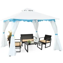 Tangkula 2 Tier 10'x10'Patio Steel Gazebo Outdoor Canopy Tent Steel Frame Shelter Awning W/Side Walls For Patio Yard Garden -OUTSUNNY Shop GUEST 999f446a fe1d 4737 bc8d ae2ae16e4f95