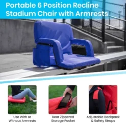 Emma And Oliver Portable Stadium Chair With Armrests, Reclining Padded Back & Seat, Lightweight Metal Frame & Backpack Straps, Storage Pockets -OUTSUNNY Shop GUEST 9dcd6171 21dc 4894 b58e f897cf5a700c