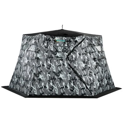 Outsunny 4 Person Insulated Ice Fishing Shelter 360-Degree View, Pop-Up Portable Ice Fishing Tent With Carry Bag, Two Doors And Anchors, Camouflage 5 Outsunny 4 Person Insulated Ice Fishing Shelter 360-Degree View, Pop-Up Portable Ice Fishing Tent With Carry Bag, Two Doors And Anchors, Camouflage - Image 3