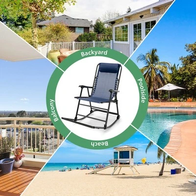 Costway Folding Zero Gravity Rocking Chair Rocker Porch Outdoor Patio Headrest Blue 7 Costway Folding Zero Gravity Rocking Chair Rocker Porch Outdoor Patio Headrest Blue - Image 5