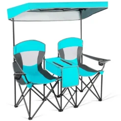 Costway Portable Folding Camping Canopy Chairs W/ Cup Holder Cooler Outdoor Turquoise