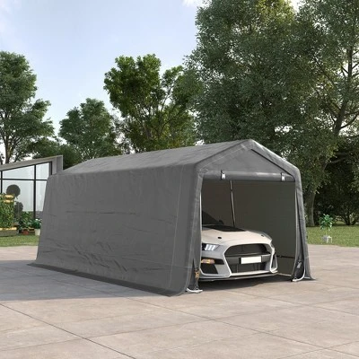 Outsunny 10' X 20' Portable Garage, Heavy Duty Carport, Storage Tent Shelter W/ Anti-UV Sidewalls And Double Zipper Doors 4 Outsunny 10' X 20' Portable Garage, Heavy Duty Carport, Storage Tent Shelter W/ Anti-UV Sidewalls And Double Zipper Doors - Image 2
