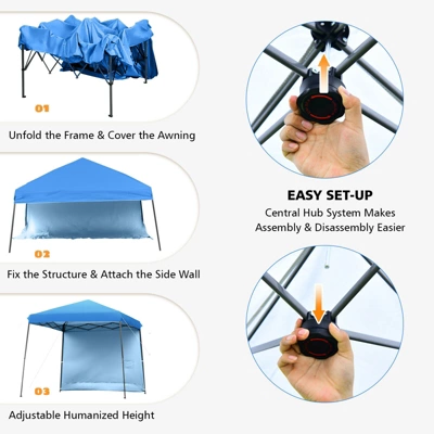 Costway 10ft X 10ft Pop Up Tent Slant Leg Canopy W/ Roll-up Side Wall 8 Costway 10ft X 10ft Pop Up Tent Slant Leg Canopy W/ Roll-up Side Wall - Image 6