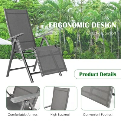 Costway 2PCS Patio Outdoor Folding Reclining Lounge Chair W/ Adjustable Backrest 8 Costway 2PCS Patio Outdoor Folding Reclining Lounge Chair W/ Adjustable Backrest - Image 6