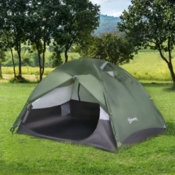 Outsunny 2 Person Camping Tent Backpacking Tent With Water-Fighting Polyester Rain Cover, 4 Mesh Windows For Air, & Carry Bag