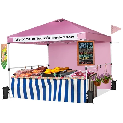 Costway 10'x10'Commercial Pop-up Canopy Tent Sidewall Folding Market Patio White/Pink 12 Costway 10'x10'Commercial Pop-up Canopy Tent Sidewall Folding Market Patio White/Pink - Image 10