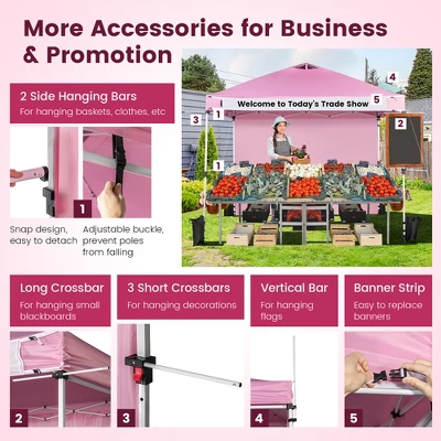 Costway 10'x10'Commercial Pop-up Canopy Tent Sidewall Folding Market Patio White/Pink 6 Costway 10'x10'Commercial Pop-up Canopy Tent Sidewall Folding Market Patio White/Pink - Image 4