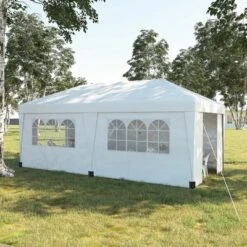 Outsunny 19' X 10' Large Party Tent, Height Adjustable Pop Up Canopy With Weight Bags And Wheeled Carry Bag