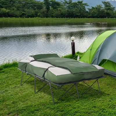 Outsunny 2-Person Folding Camping Cot Portable Outdoor Bed Set With Sleeping Bag, Inflatable Air Mattress, Comfort Pillows And Carry Bag For Outdoor 4 Outsunny 2-Person Folding Camping Cot Portable Outdoor Bed Set With Sleeping Bag, Inflatable Air Mattress, Comfort Pillows And Carry Bag For Outdoor - Image 2