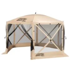 CLAM Quick Set Escape 12 X 12 Foot Portable Pop Up Outdoor Camping Gazebo Canopy Shelter Tent With Carry Bag And Wind Panels (3 Pack), Tan