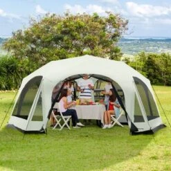 Outsunny Screen House Room 18 X 17 Ft Outdoor Camping Tent, 20 Person Canopy Tent With 8 Mesh Windows 2 Doors Portable Carry Bag For Fishing Hiking