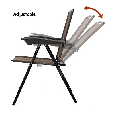 Costway 4PCS Folding Sling Chairs Steel Armrest Patio Garden Camping W/Adjustable Back 6 Costway 4PCS Folding Sling Chairs Steel Armrest Patio Garden Camping W/Adjustable Back - Image 4