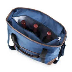 True Insulated Cooler Bag Wine Tote, Polyester And PEVA Lining, Removable Shoulder Strap, Front Pocket, 18" X 6" X 14.75", Blue, Set Of 1