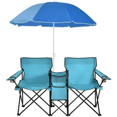 Portable Folding Picnic Double Chair W/Umbrella Table Cooler Beach Camping TurquoiseBlackRedGray 14 Portable Folding Picnic Double Chair W/Umbrella Table Cooler Beach Camping TurquoiseBlackRedGray - Image 12