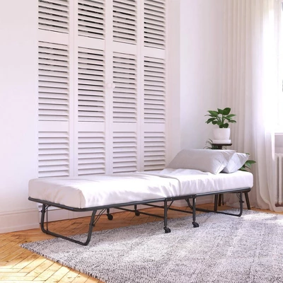 Twin 4" Mattress With Folding Metal Guest Bed Black - Room & Joy 8 Twin 4" Mattress With Folding Metal Guest Bed Black - Room & Joy - Image 6