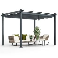 Costway 10x12ft Outdoor Aluminum Retractable Pergola Canopy Shelter Grape Trellis Beige/Gray -OUTSUNNY Shop GUEST c11482d8 f11d 4b25 a380 100e7b743871