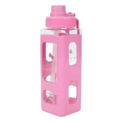 SANRIO Hello Kitty Character Face 24 Oz Pink Square Plastic Water Bottle