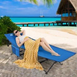 Costway Wide Foldable Camping Cot Heavy-Duty Steel Indoor & Outdoor Sleeping Cot Blue/Grey//Green/Black