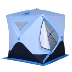 Outsunny 4 Person Ice Fishing Shelter With Padded Walls, Thermal Waterproof Portable Pop Up Ice Tent With 2 Doors, Light Blue -OUTSUNNY Shop GUEST c91d1475 a3c2 4cf9 9c96 f6ee43c567cd