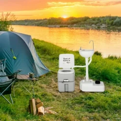 Costway Outdoor Wash Sink And Potable Toilet Set 4.5 Gallon Sink & 5.3 Gallon Toilet -OUTSUNNY Shop GUEST cb24e614 06ea 4ea3 980b 1f8cd0b3f91d