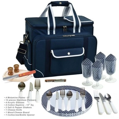 Picnic At Ascot- Ultimate Insulated Picnic Cooler With Service For 4 - Navy 5 Picnic At Ascot- Ultimate Insulated Picnic Cooler With Service For 4 - Navy - Image 3