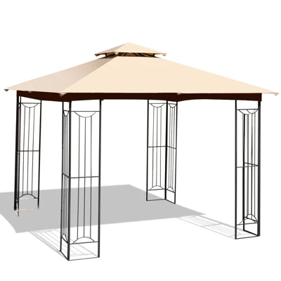 Tangkula 2-Tiers 10'x10' Outdoor Canopy Gazebo Heavy-Duty Steel Frame Party Patio Large Canopy L-Shaped Gazebo Beige/Grey 9 Tangkula 2-Tiers 10'x10' Outdoor Canopy Gazebo Heavy-Duty Steel Frame Party Patio Large Canopy L-Shaped Gazebo Beige/Grey - Image 7