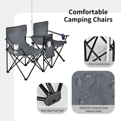 Portable Folding Picnic Double Chair W/Umbrella Table Cooler Beach Camping TurquoiseBlackRedGray 10 Portable Folding Picnic Double Chair W/Umbrella Table Cooler Beach Camping TurquoiseBlackRedGray - Image 8