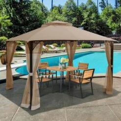 Costway 12' X 10' Outdoor Patio Gazebo Canopy Shelter Double Top Sidewalls Netting Brown Beige -OUTSUNNY Shop GUEST cfe4dcb5 e12a 42d4 9c48 0d3c31da9444