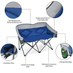 Costway Folding Camping Chair Loveseat Double Seat W/ Bags & Padded Backrest GrayBlue -OUTSUNNY Shop GUEST d26fceb5 84b6 4cfa b9f3 07026c8e1b19