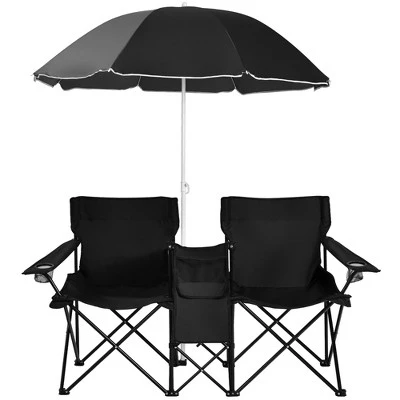 Portable Folding Picnic Double Chair W/Umbrella Table Cooler Beach Camping TurquoiseBlackRedGray 13 Portable Folding Picnic Double Chair W/Umbrella Table Cooler Beach Camping TurquoiseBlackRedGray - Image 11