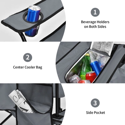 Portable Folding Picnic Double Chair W/Umbrella Table Cooler Beach Camping TurquoiseBlackRedGray 11 Portable Folding Picnic Double Chair W/Umbrella Table Cooler Beach Camping TurquoiseBlackRedGray - Image 9