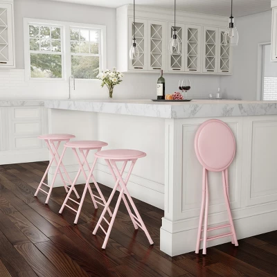 Hastings Home 24-Inch Heavy-Duty Folding Round Stool With 300-lb Weight Capacity, Pink 6 Hastings Home 24-Inch Heavy-Duty Folding Round Stool With 300-lb Weight Capacity, Pink - Image 4