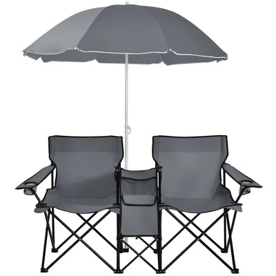 Portable Folding Picnic Double Chair W/Umbrella Table Cooler Beach Camping TurquoiseBlackRedGray 12 Portable Folding Picnic Double Chair W/Umbrella Table Cooler Beach Camping TurquoiseBlackRedGray - Image 10