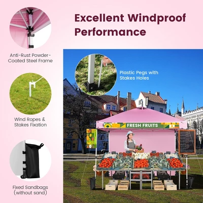 Costway 10'x10'Commercial Pop-up Canopy Tent Sidewall Folding Market Patio White/Pink 10 Costway 10'x10'Commercial Pop-up Canopy Tent Sidewall Folding Market Patio White/Pink - Image 8