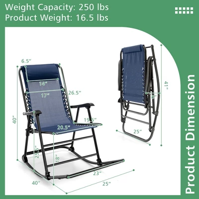 Costway Folding Zero Gravity Rocking Chair Rocker Porch Outdoor Patio Headrest Blue 4 Costway Folding Zero Gravity Rocking Chair Rocker Porch Outdoor Patio Headrest Blue - Image 2