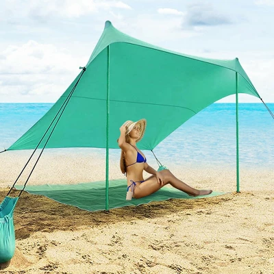 Costway Family Beach Tent Canopy W/ 4 Poles Sandbag Anchors 7'x7' UPF50+ Green 7 Costway Family Beach Tent Canopy W/ 4 Poles Sandbag Anchors 7'x7' UPF50+ Green - Image 5